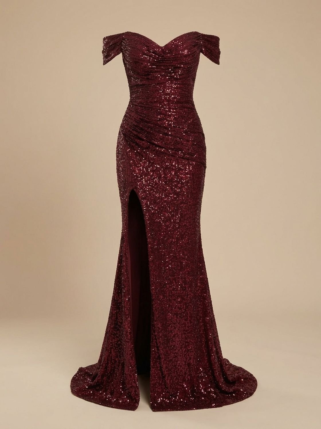 Women's Off-Shoulder Sequin Maxi Christmas Party Dress with Side Slit