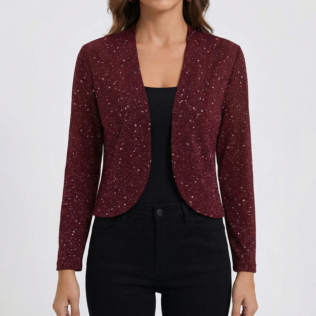 Women's Open-Front Beaded Blend Knit Jacket