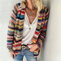 Women's Open-Front Striped Chunky Knit Cardigan Sweater
