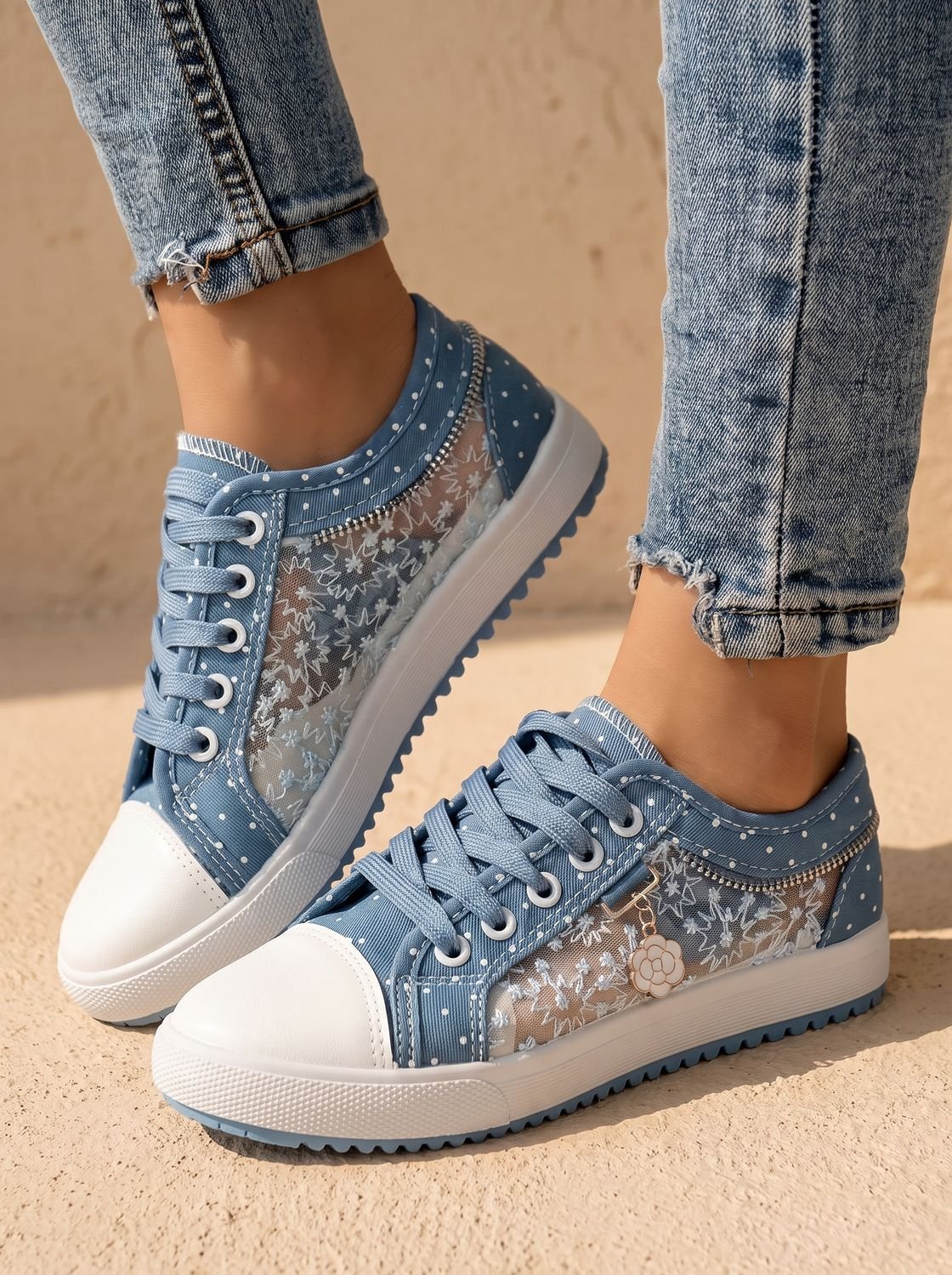 Women's Orthopedic Lace-Up Floral Mesh Platform Sneakers