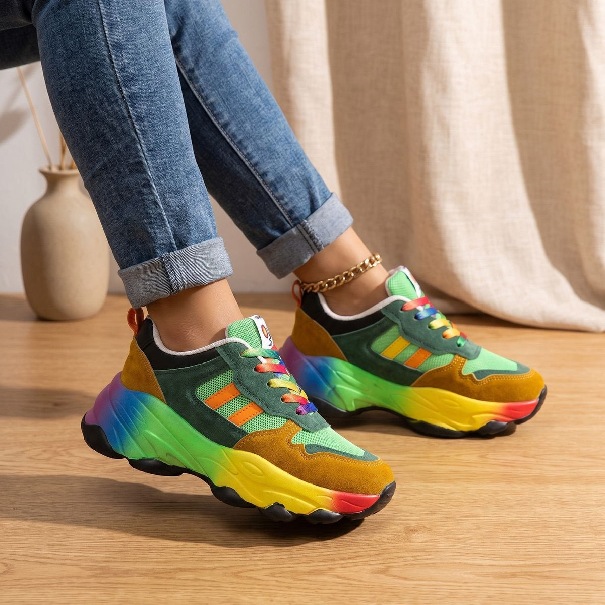 Women's Orthopedic Rainbow Chunky Lace-Up Sneakers