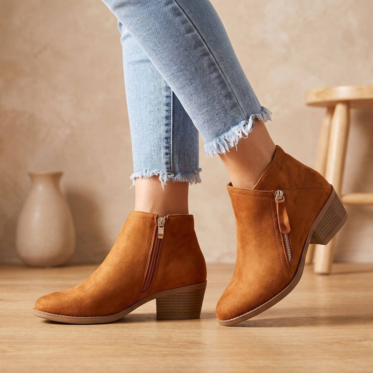 Women's Orthopedic Side-Zip Block-Heel Suede-Look Ankle Boots