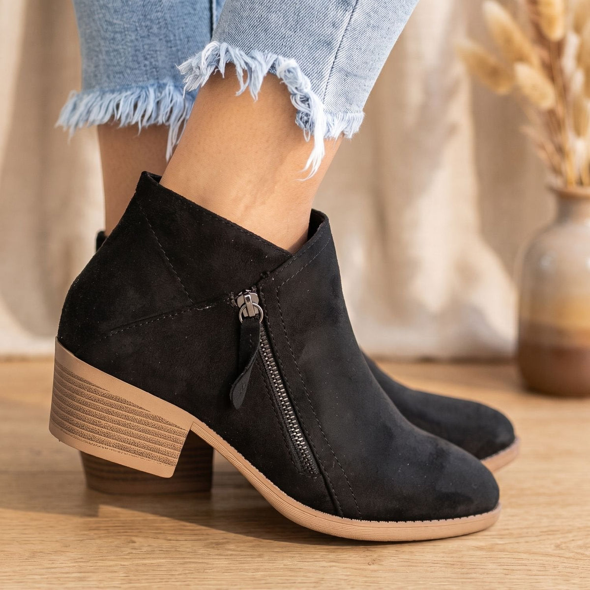 Women's Orthopedic Side-Zip Block-Heel Suede-Look Ankle Boots