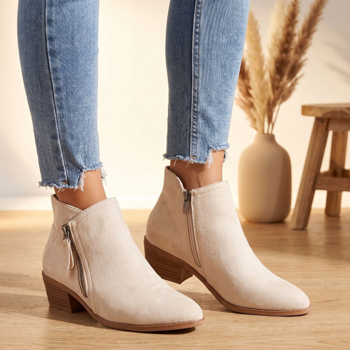 Women's Orthopedic Side-Zip Block-Heel Suede-Look Ankle Boots