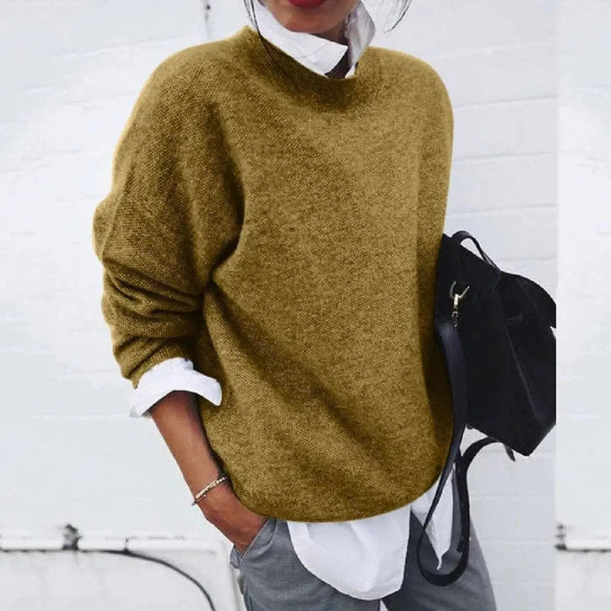 Women's Oversized Crew Neck Soft Knit Sweater