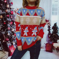 Women's Oversized Festive Knit Sweater – Casual Winter Pullover with Christmas Motif
