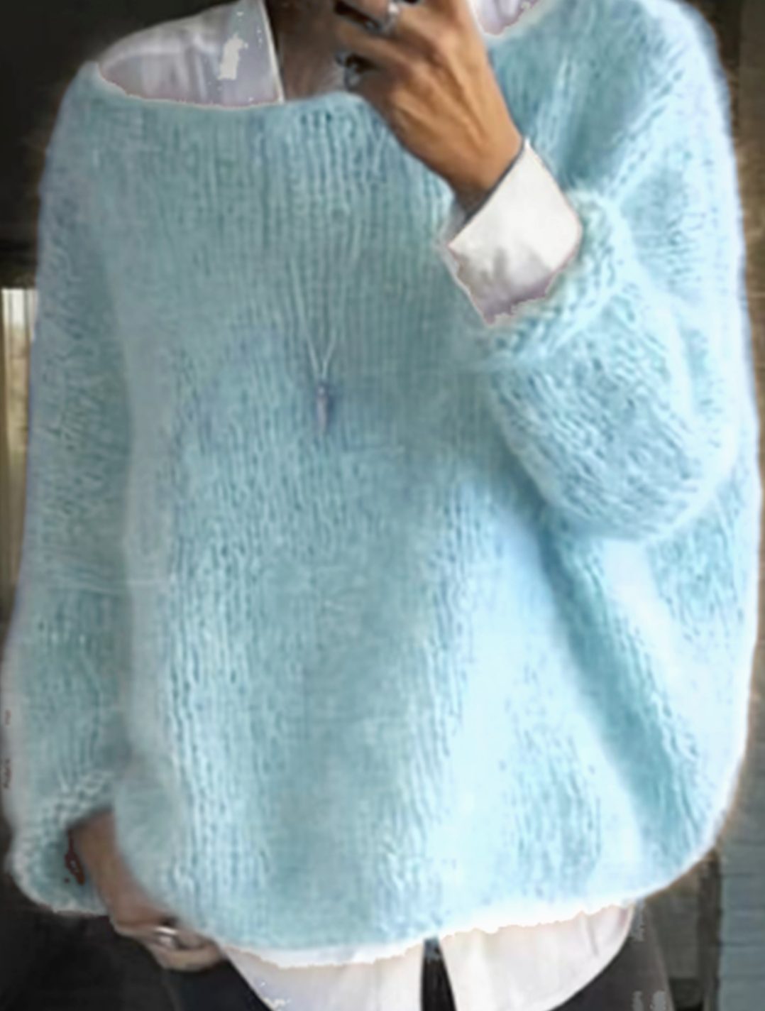 Women's Oversized Fuzzy Knit Long Sleeve Pullover Sweater