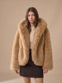 Women's Oversized Hooded Long-Sleeve Faux Fur Winter Coat
