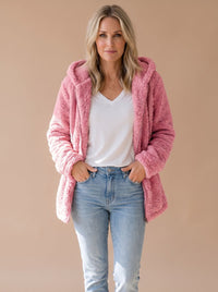 Women's Oversized Hooded Teddy Fleece Zip-Up Coat