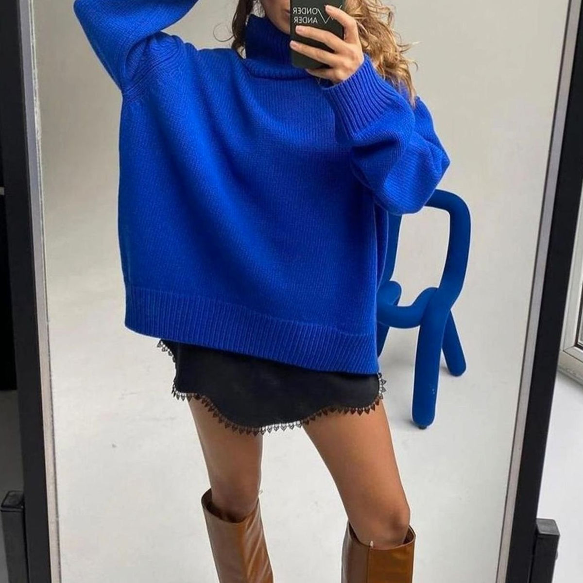 Women's Oversized Long-Sleeve Turtleneck Knit Sweater