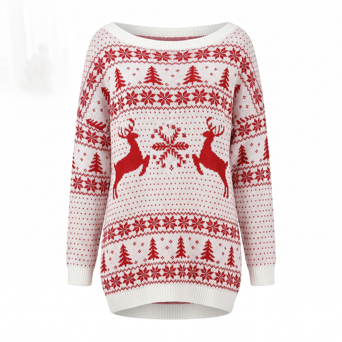 Women's Oversized Off-the-Shoulder Christmas Sweater with Nordic Pattern