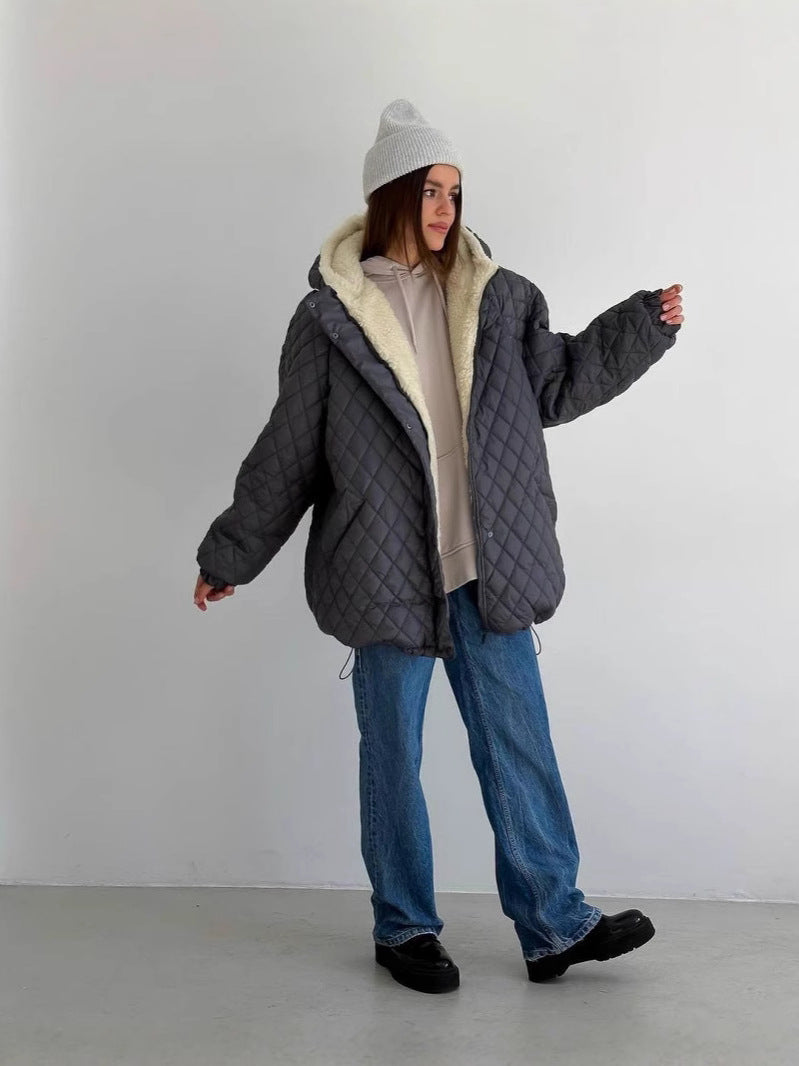 Women's Oversized Quilted Jacket with Teddy Lining and Hood