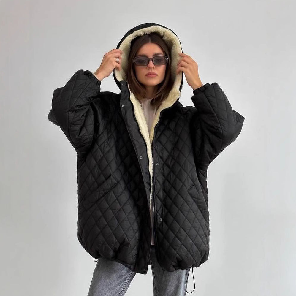 Women's Oversized Quilted Jacket with Teddy Lining and Hood