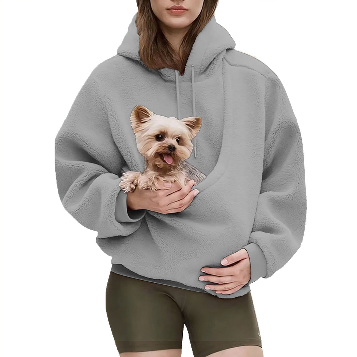 Women's Oversized Sherpa Hoodie with Integrated Pet Pouch