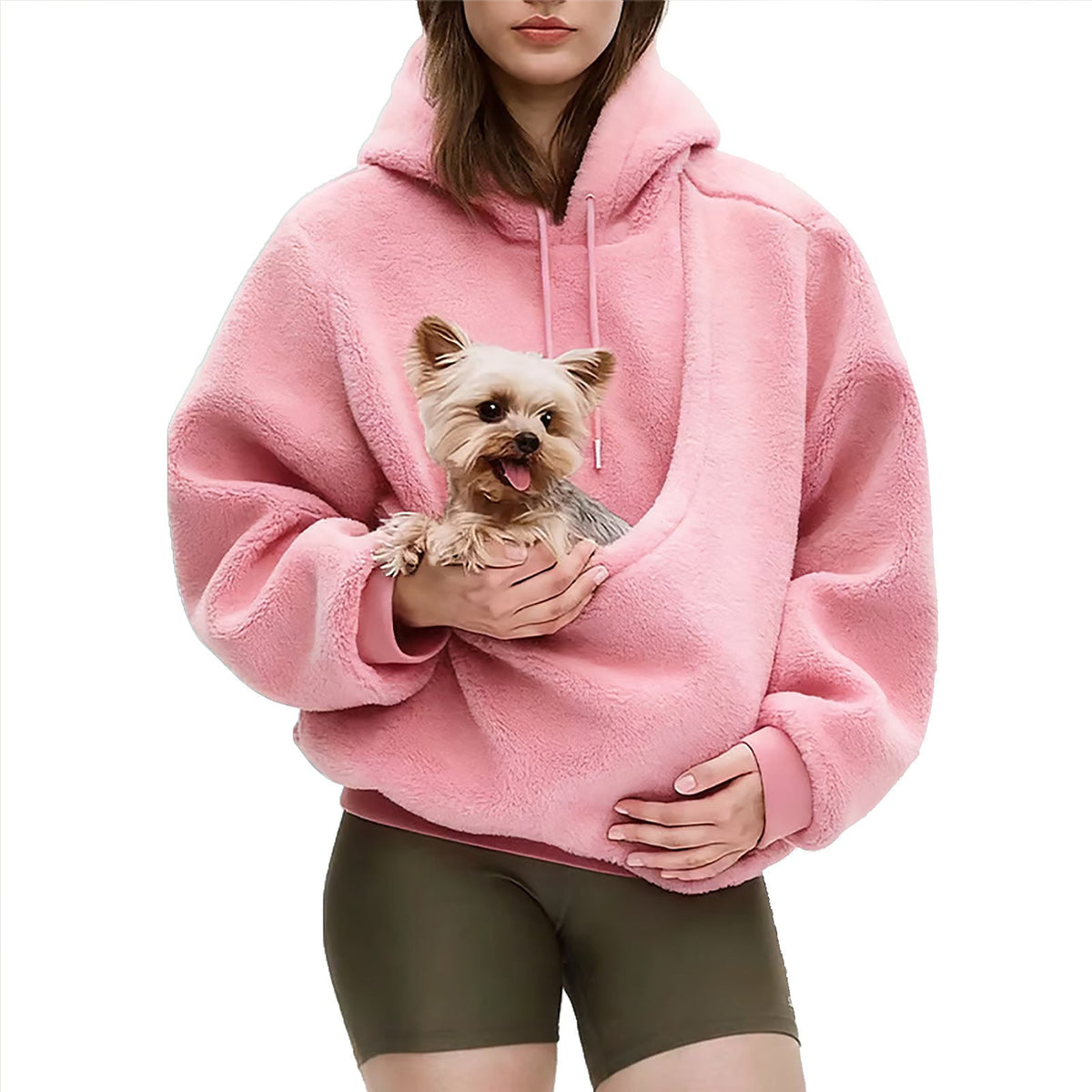 Women's Oversized Sherpa Hoodie with Integrated Pet Pouch