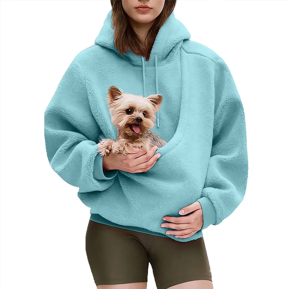 Women's Oversized Sherpa Hoodie with Integrated Pet Pouch