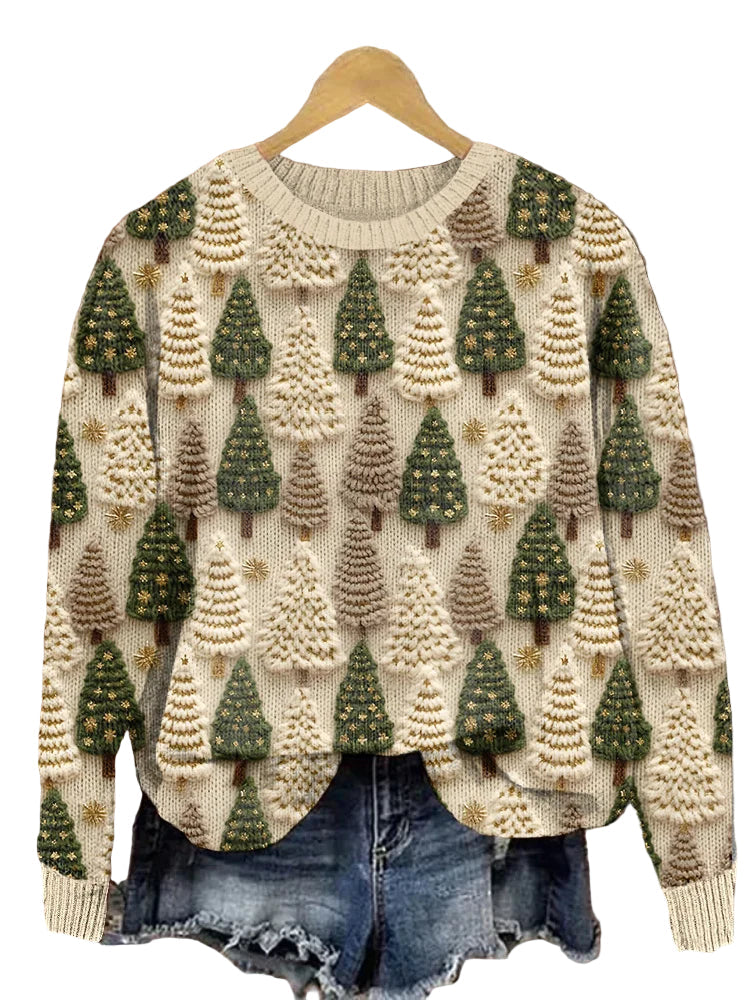 Women's Patterned Knit Christmas Tree Sweater