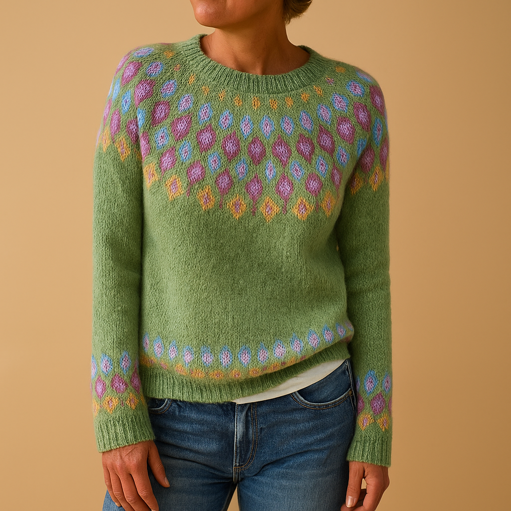 Women's Patterned Long-Sleeve Crewneck Sweater