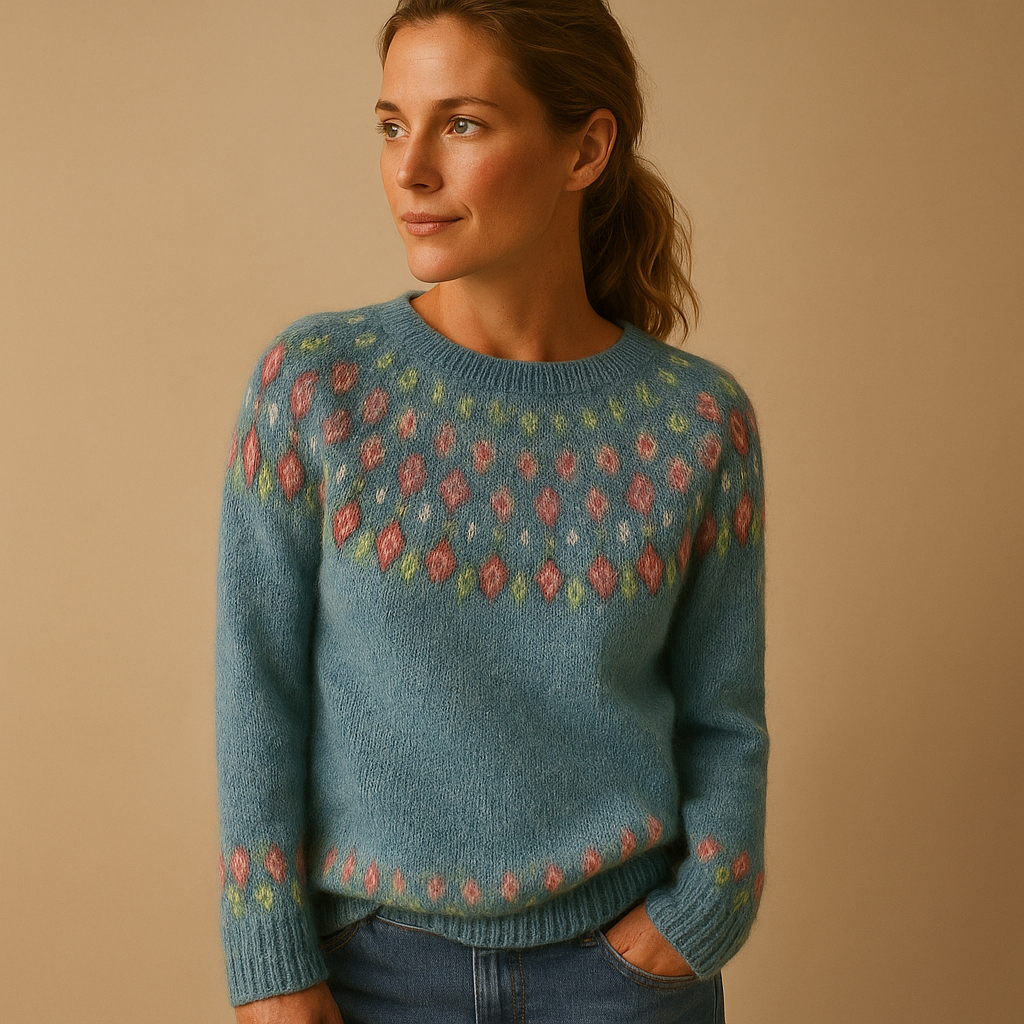 Women's Patterned Long-Sleeve Crewneck Sweater