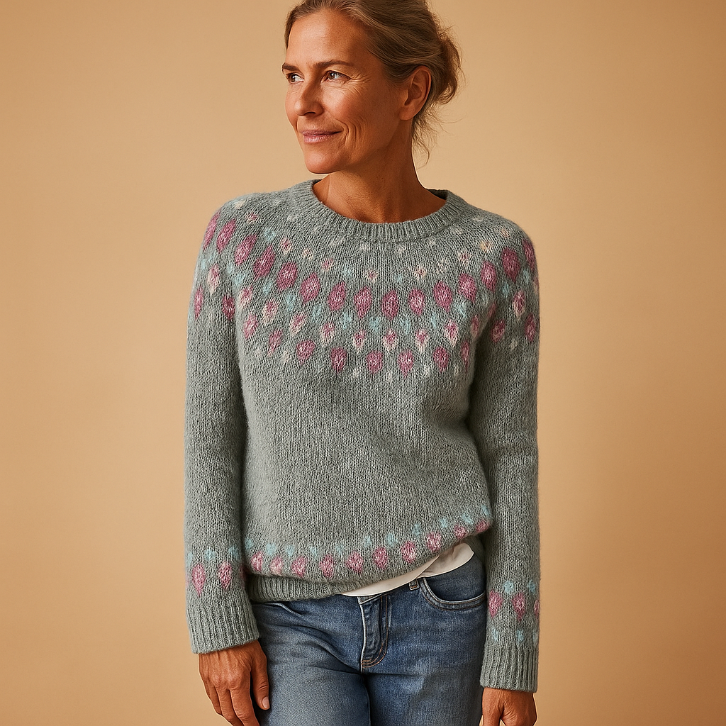 Women's Patterned Long-Sleeve Crewneck Sweater
