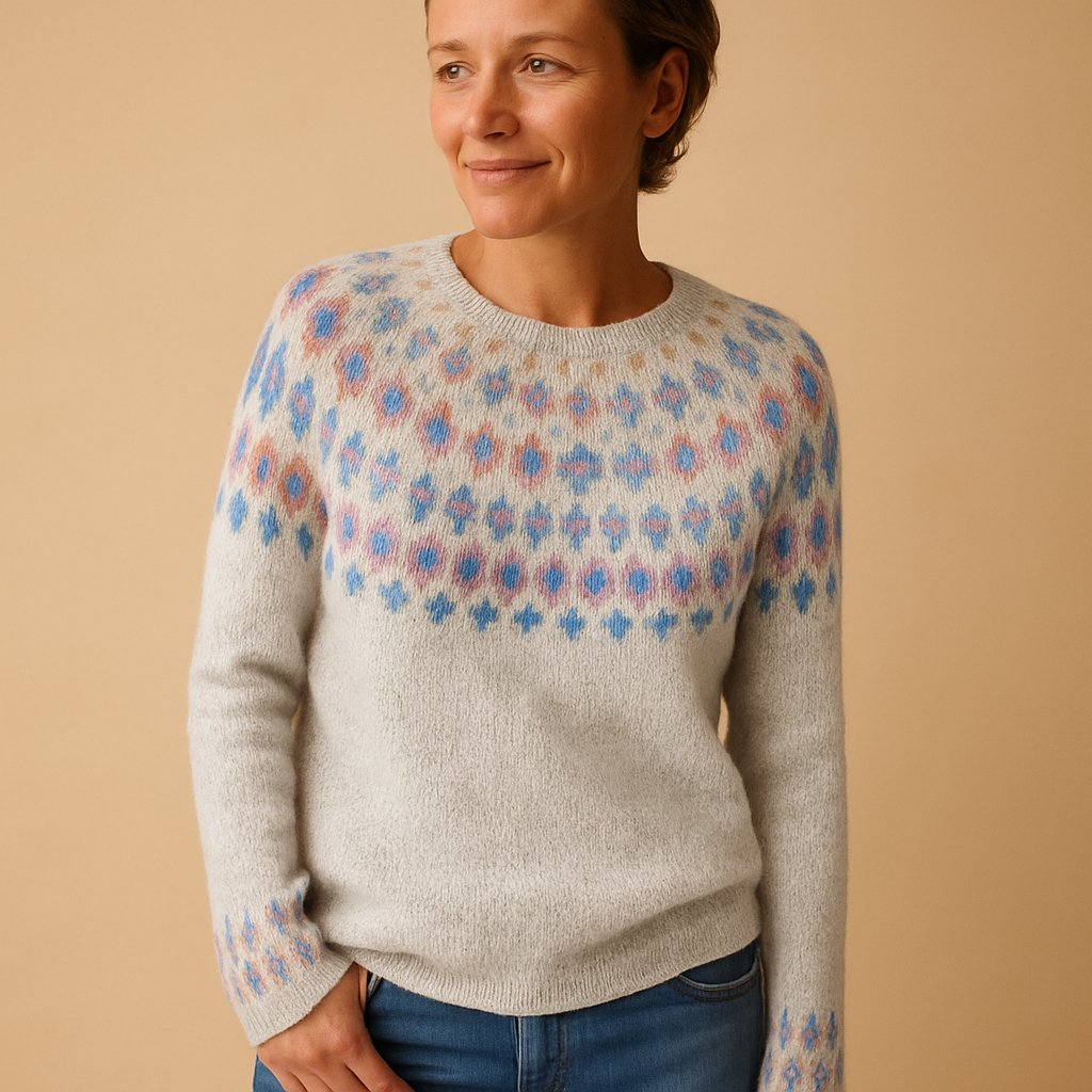Women's Patterned Long-Sleeve Crewneck Sweater