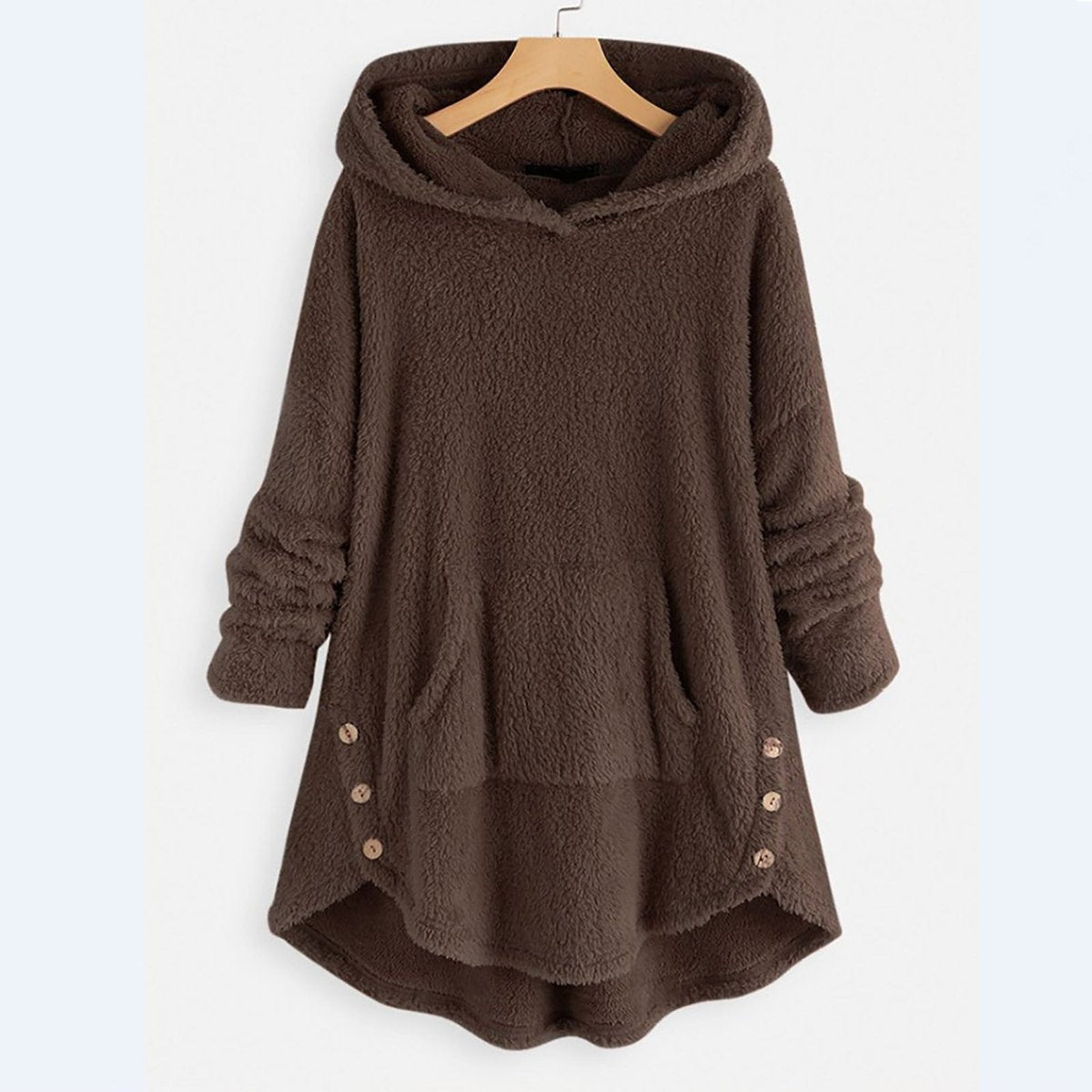 Women's Plush Fleece Zip-Up Hooded Coat with Cat Pocket