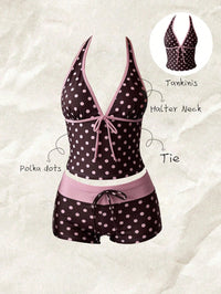Women's Polka Dot Halter Tankini Top