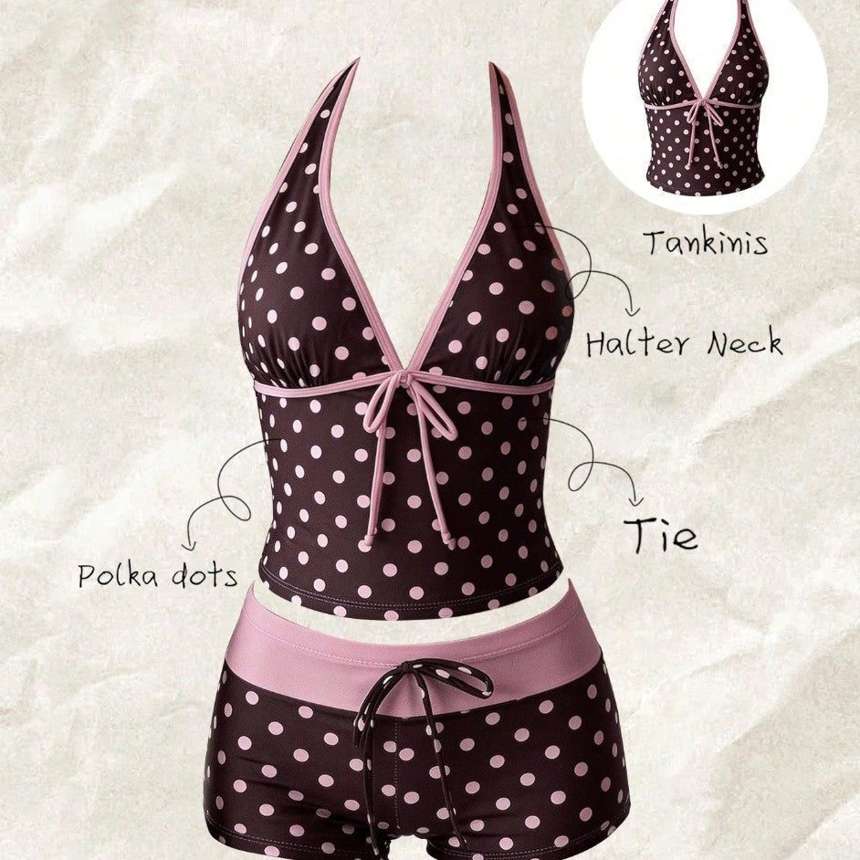 Women's Polka Dot Halter Tankini Top