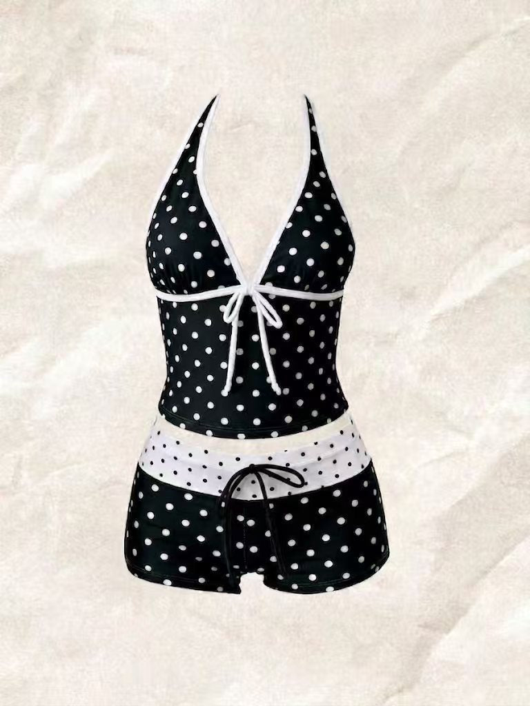 Women's Polka Dot Halter Tankini Top