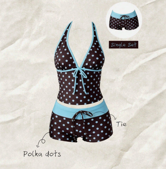 Women's Polka Dot Halter Tankini Top