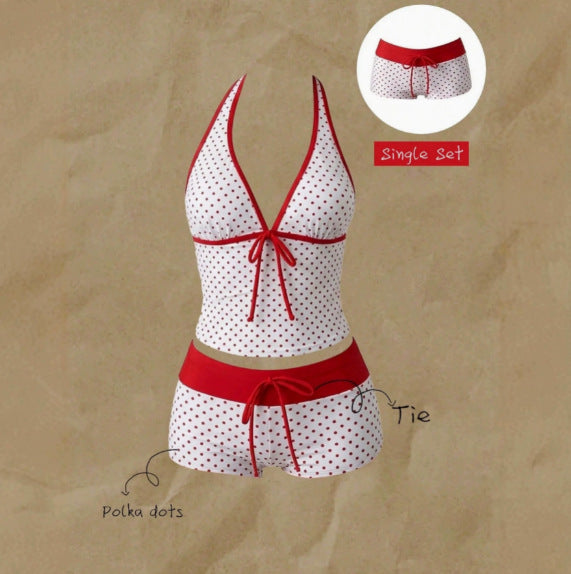 Women's Polka Dot Halter Tankini Top