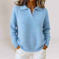 Women's Polo Sweater with Collar and Button Placket