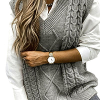Women's Relaxed-Fit Cable-Knit V-Neck Sweater Vest