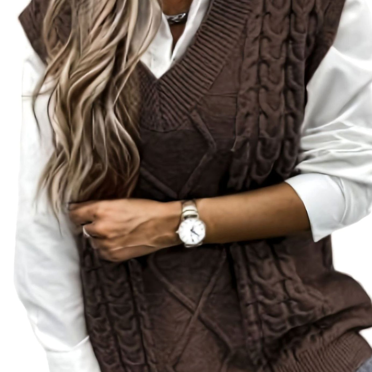 Women's Relaxed-Fit Cable-Knit V-Neck Sweater Vest