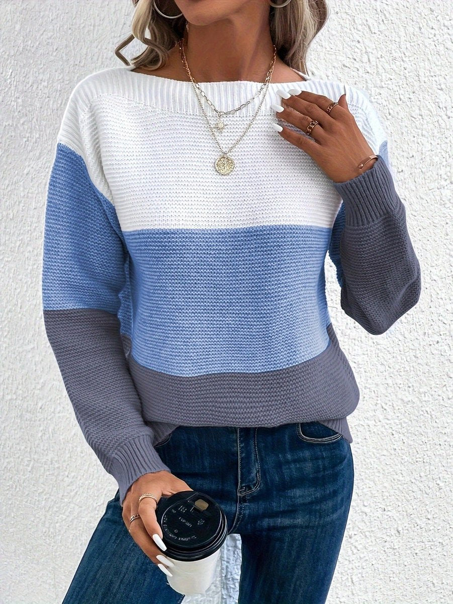 Women's Relaxed-Fit Color-Block Crewneck Knit Sweater