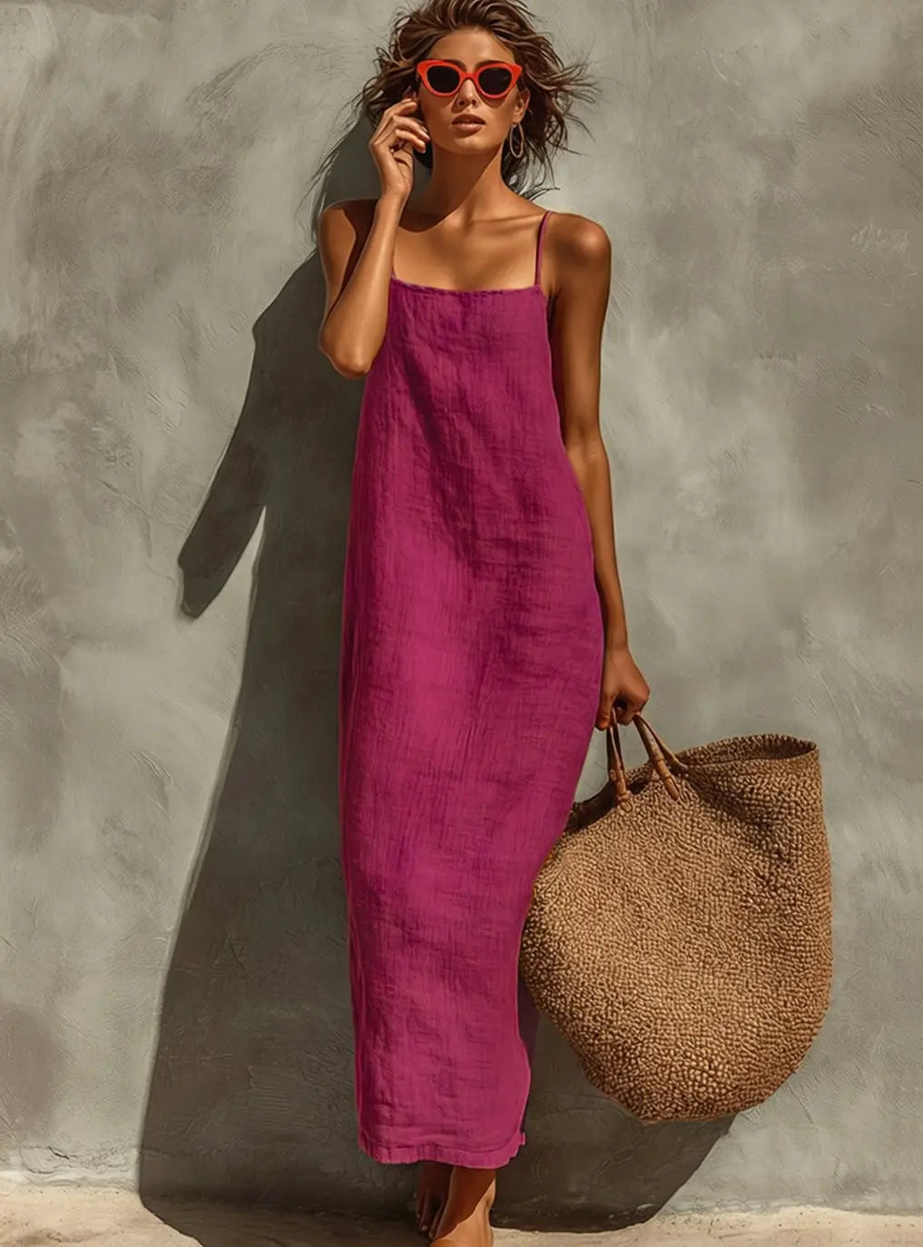 Women's Relaxed-Fit Square-Neck Spaghetti Strap Maxi Dress for Autumn Wedding Guests