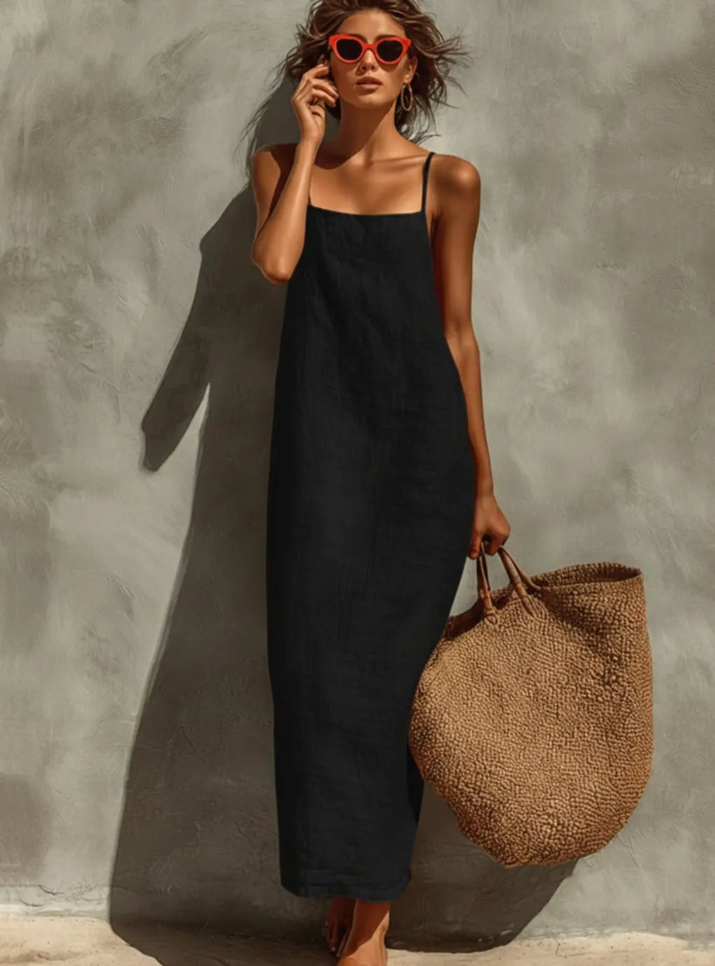 Women's Relaxed-Fit Square-Neck Spaghetti Strap Maxi Dress for Autumn Wedding Guests