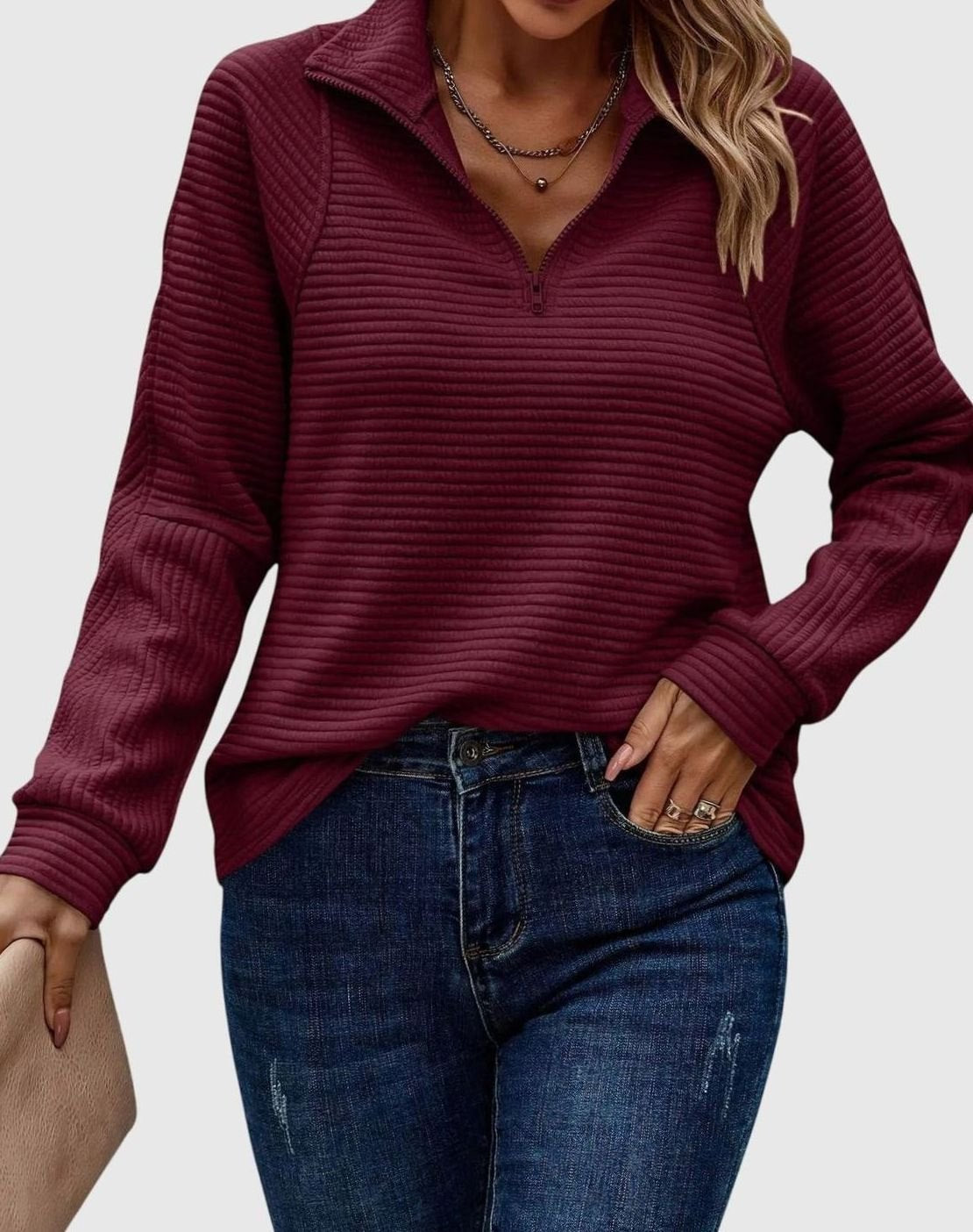 Women's Ribbed Quarter-Zip Pullover Sweater