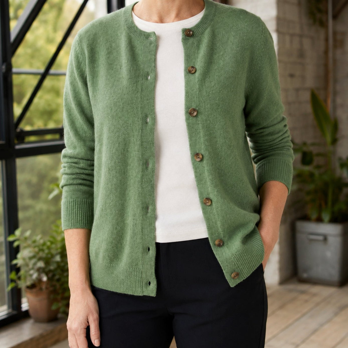 Women's Round-Neck Button-Front Knit Cardigan