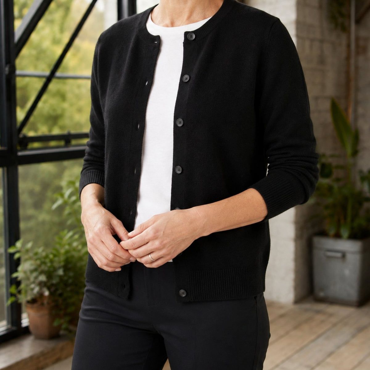 Women's Round-Neck Button-Front Knit Cardigan