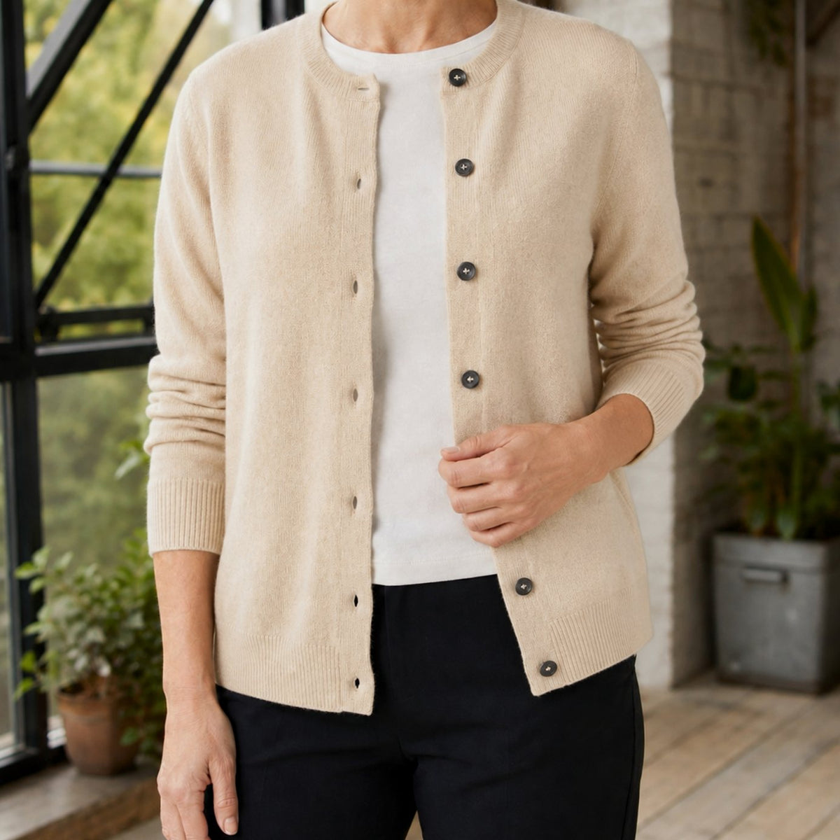 Women's Round-Neck Button-Front Knit Cardigan
