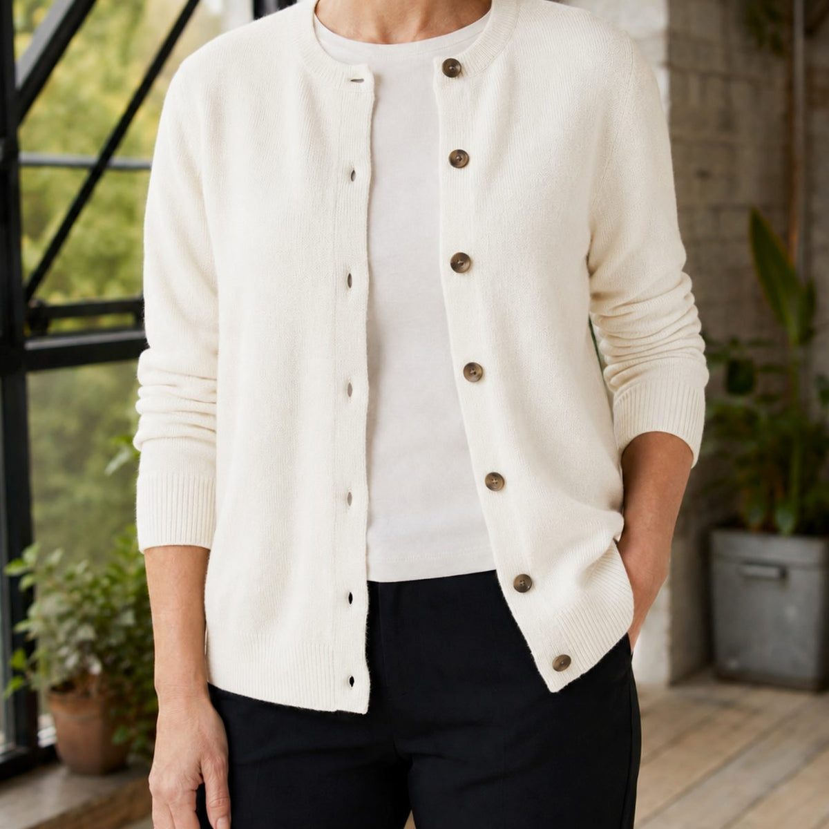 Women's Round-Neck Button-Front Knit Cardigan