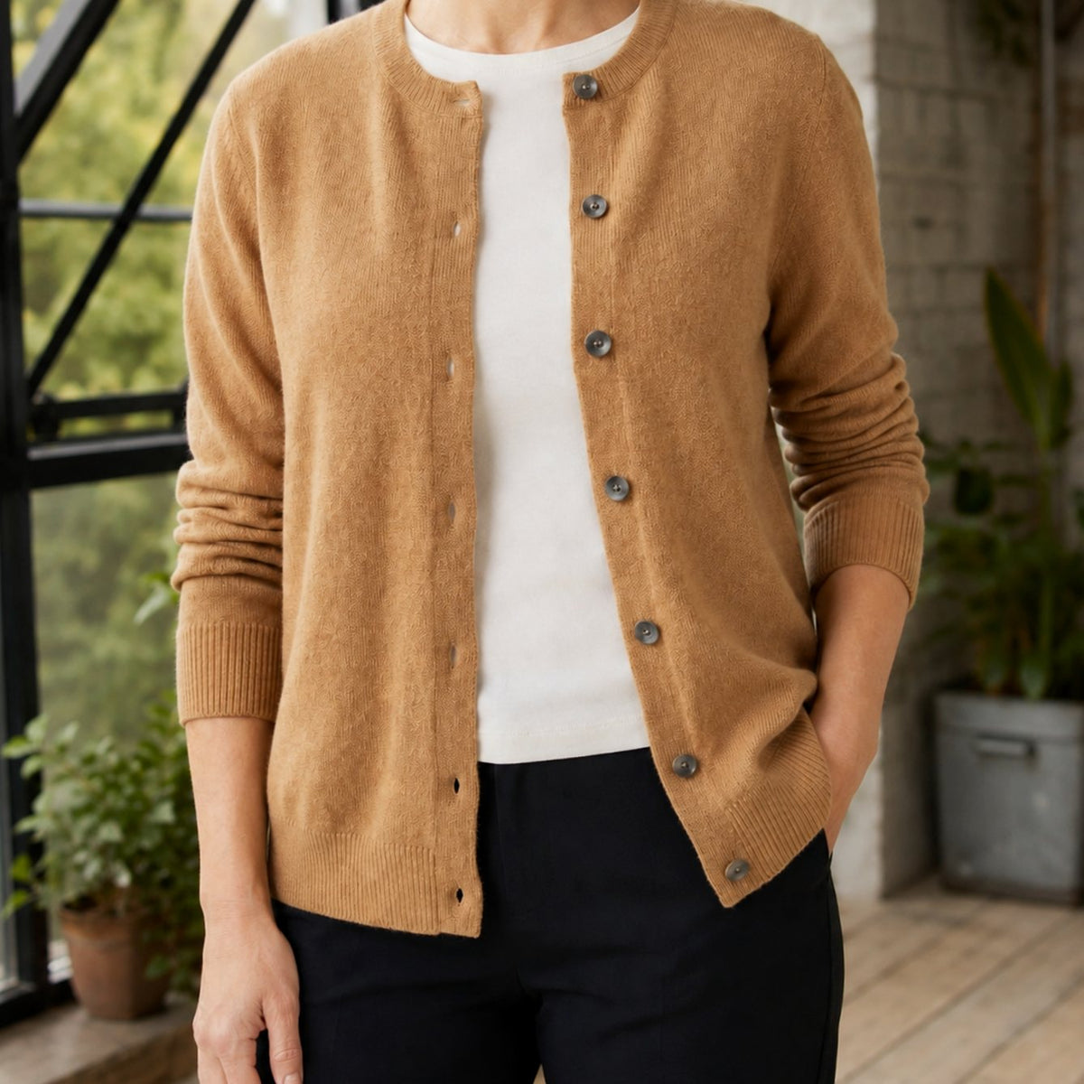 Women's Round-Neck Button-Front Knit Cardigan