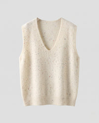 Women's Sleeveless Oversized Fine-Knit Vest with Deep V-Neck and Flecked Effect