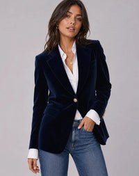 Women's Slim-Fit Velvet Blazer with Gold Buttons