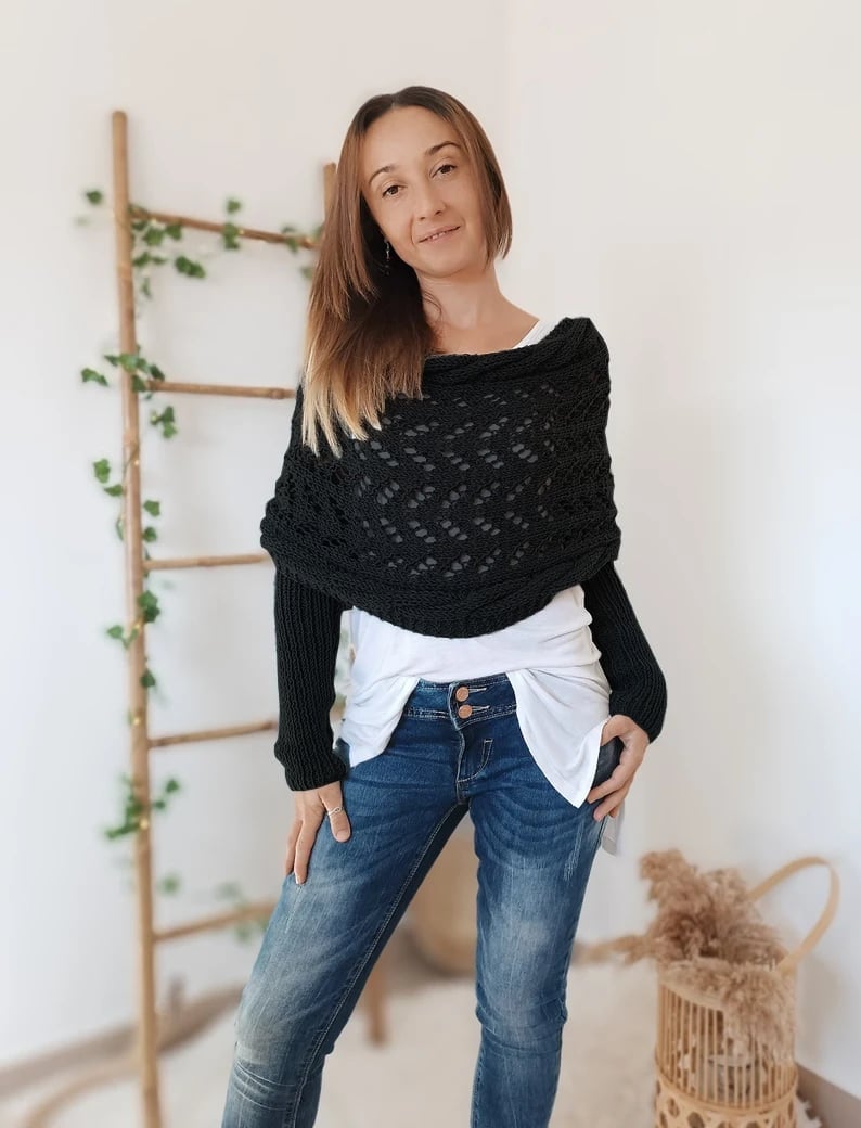 Women's Soft Openwork Knit Rectangular Winter Scarf