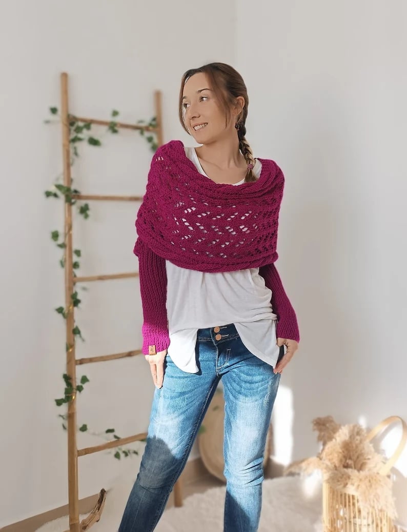 Women's Soft Openwork Knit Rectangular Winter Scarf