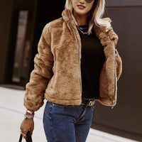 Women's Soft Zip-Up Teddy Bomber Jacket