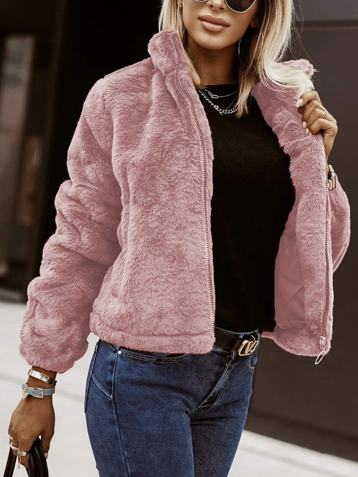 Women's Soft Zip-Up Teddy Bomber Jacket