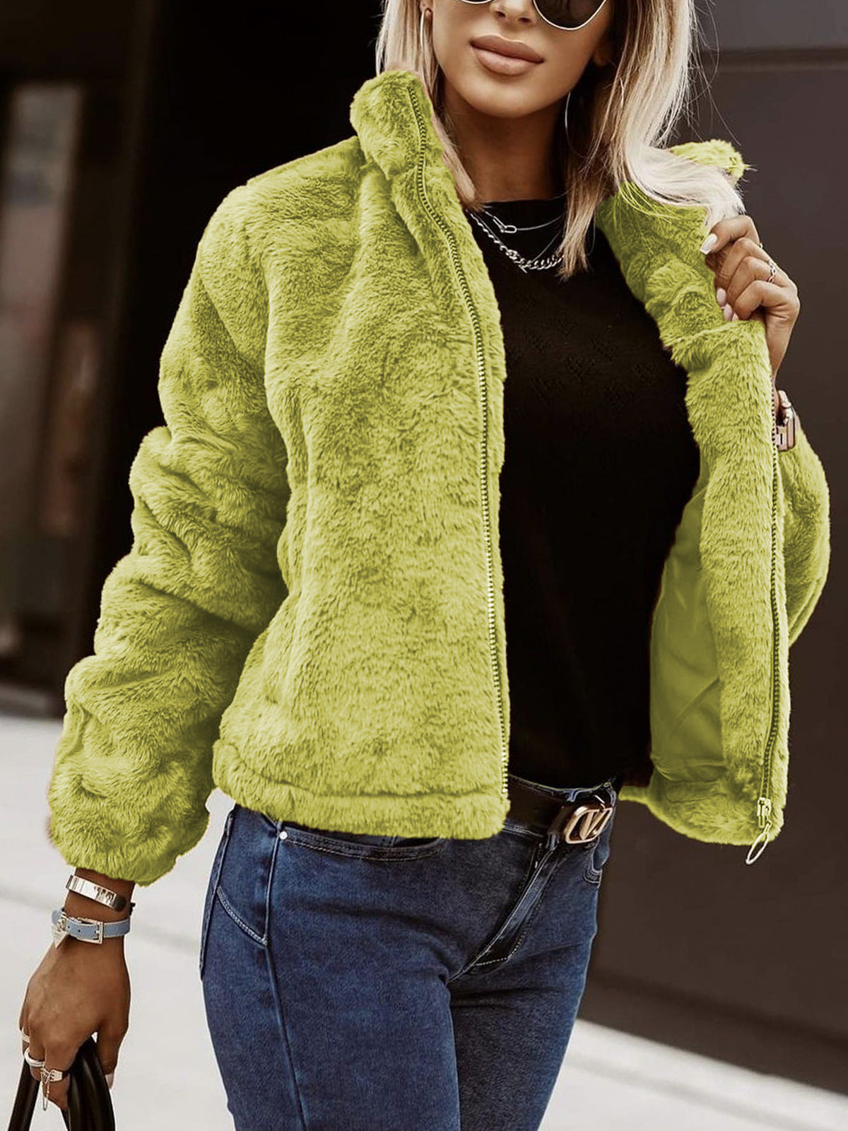 Women's Soft Zip-Up Teddy Bomber Jacket